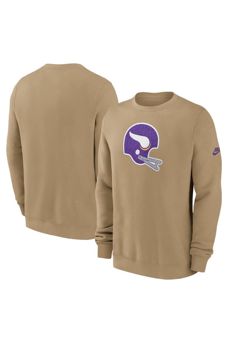Men's Nike Tan Minnesota Vikings Swing Pass Rewind Club Pullover Sweatshirt, Main, color, Tan