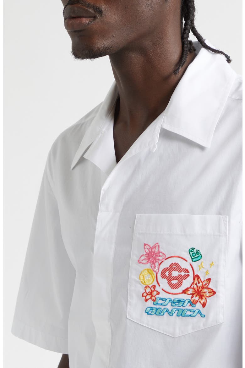 Graphic Icons Embroidered Cotton Camp Shirt, Alternate, color, PLAIN SHIRTING
