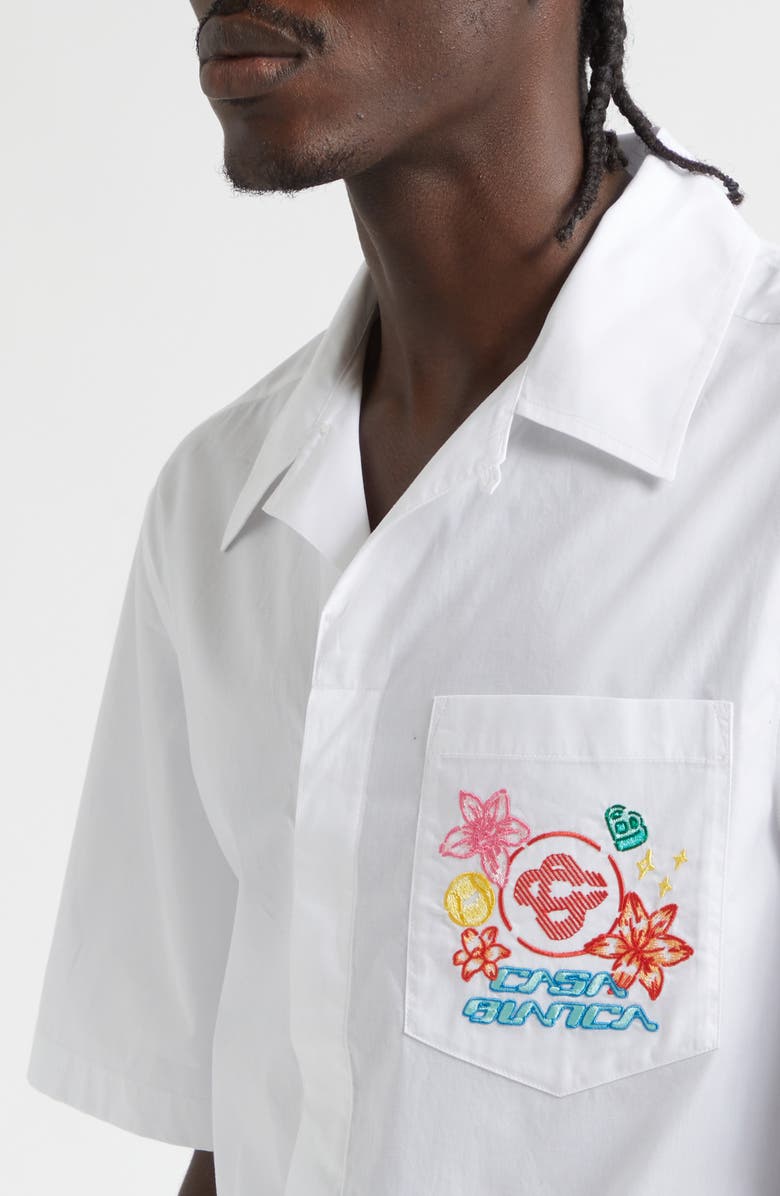 Casablanca Graphic Icons Embroidered Cotton Camp Shirt, Alternate, color, Plain Shirting