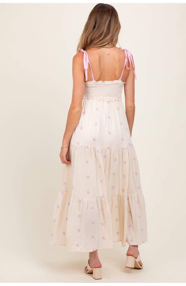 PinkBlush Embroidered Smocked Shoulder Tie Maxi Dress, Alternate, color, Cream