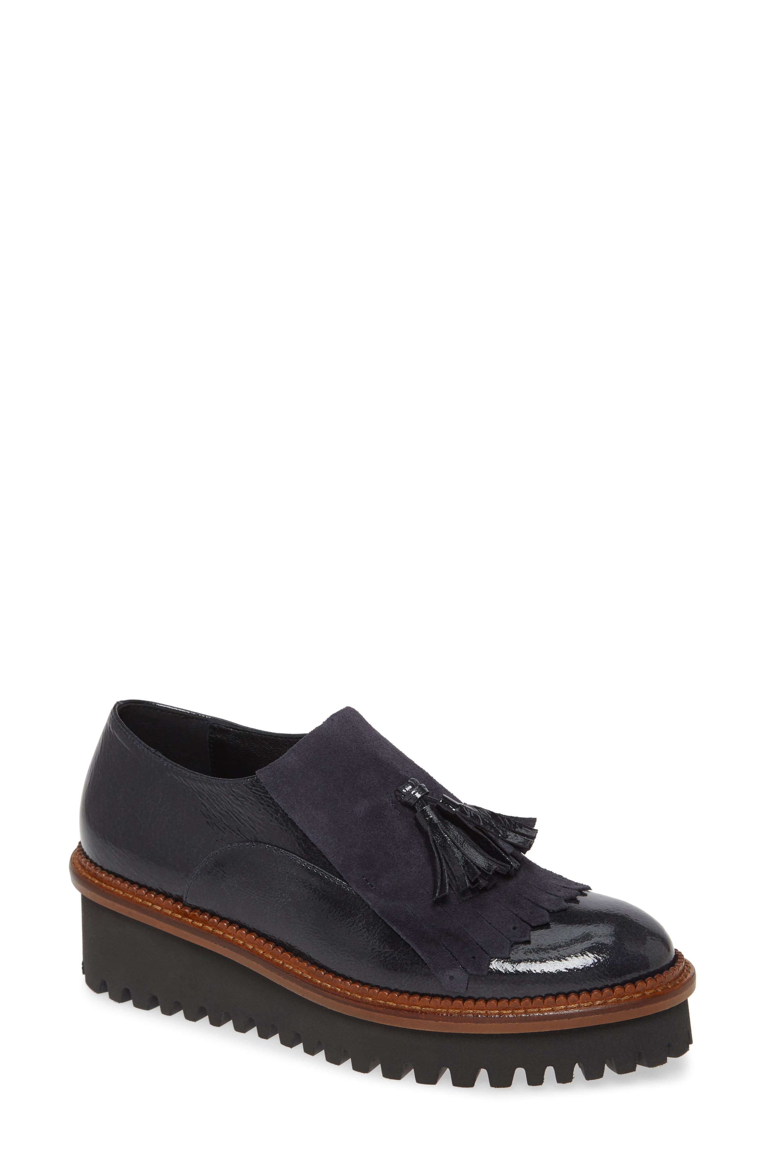 Allyne Wedge Loafer, Main, color, NAVY PATENT LEATHER