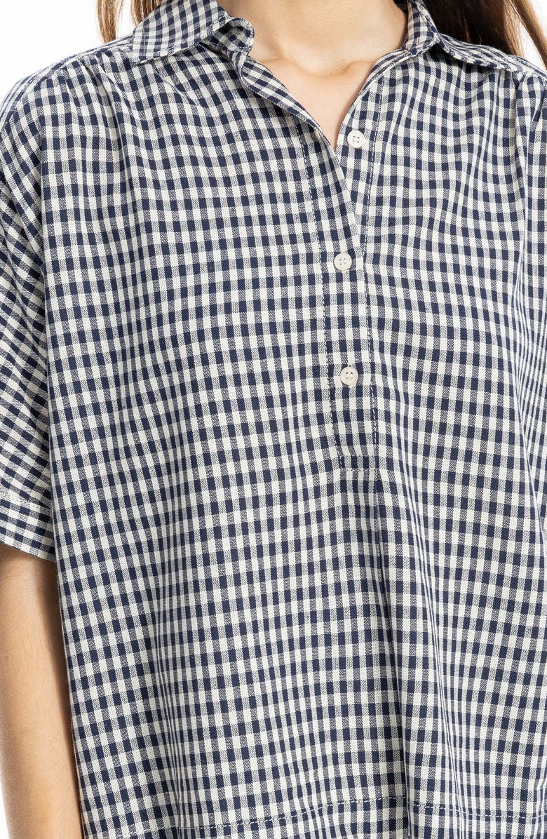 MAX STUDIO Gingham Elbow Sleeve Top, Alternate, color, Navy/ White Check