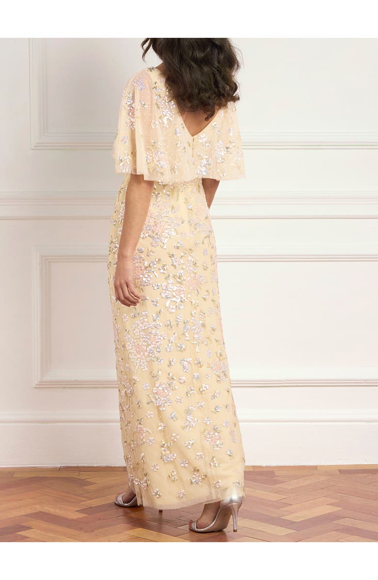 Needle & Thread Peony Bouquet Sequin V-Neck Cape Gown, Alternate, color, Lemon Sorbet/Multi