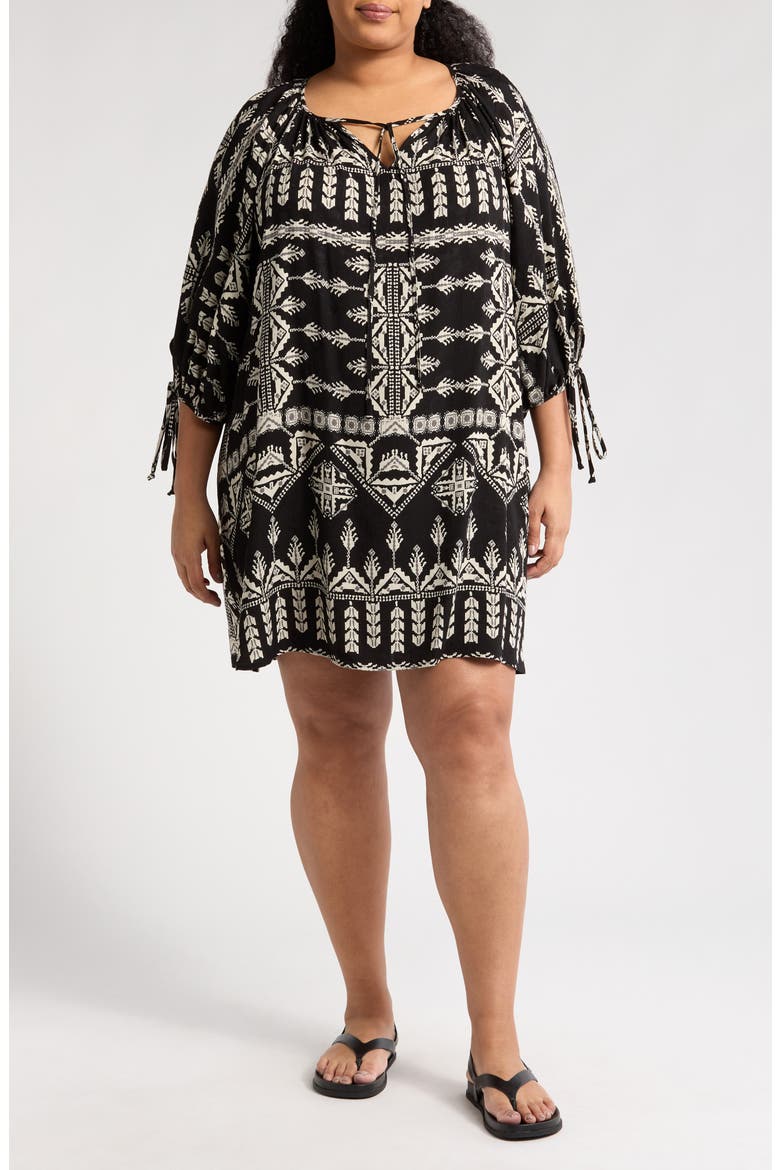 Boho Long Sleeve Tunic Dress, Main, color, BLACK