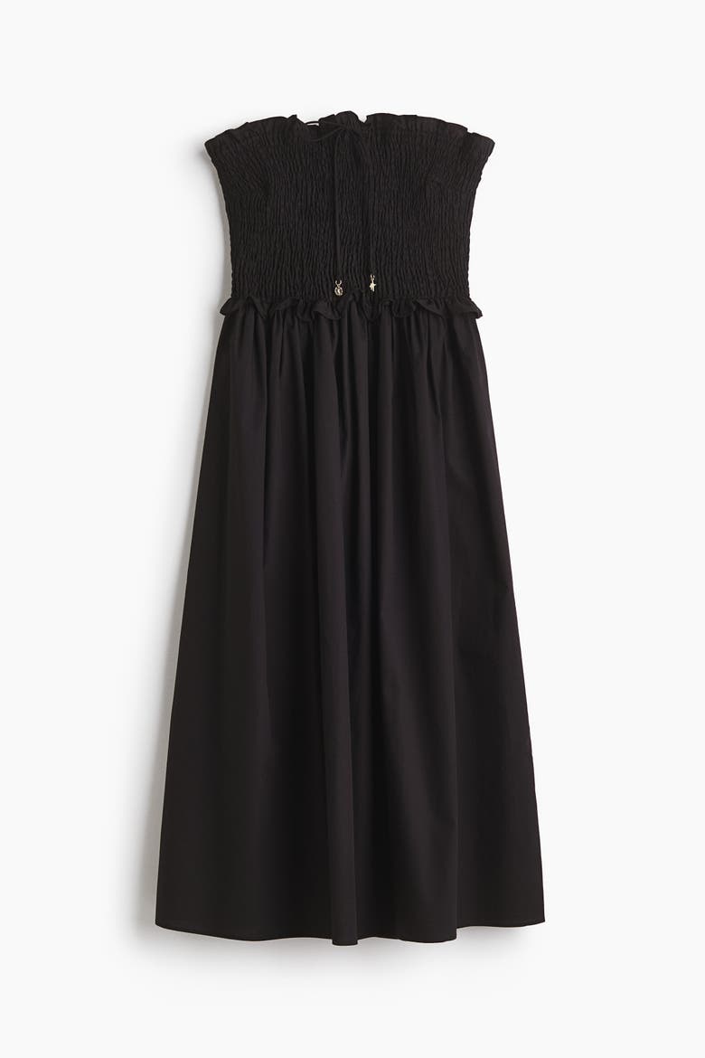 Smocked-bodice Bandeau Dress, Alternate, color, Black