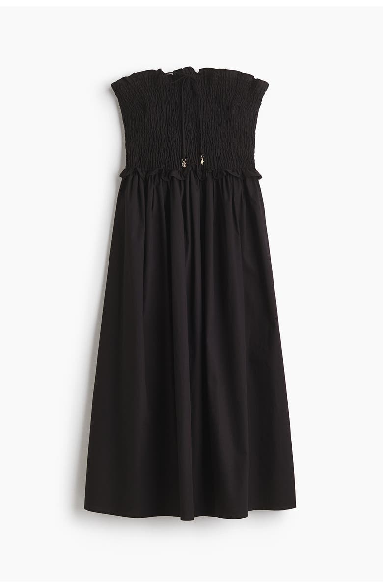 H&M Smocked-bodice Bandeau Dress, Alternate, color, Black