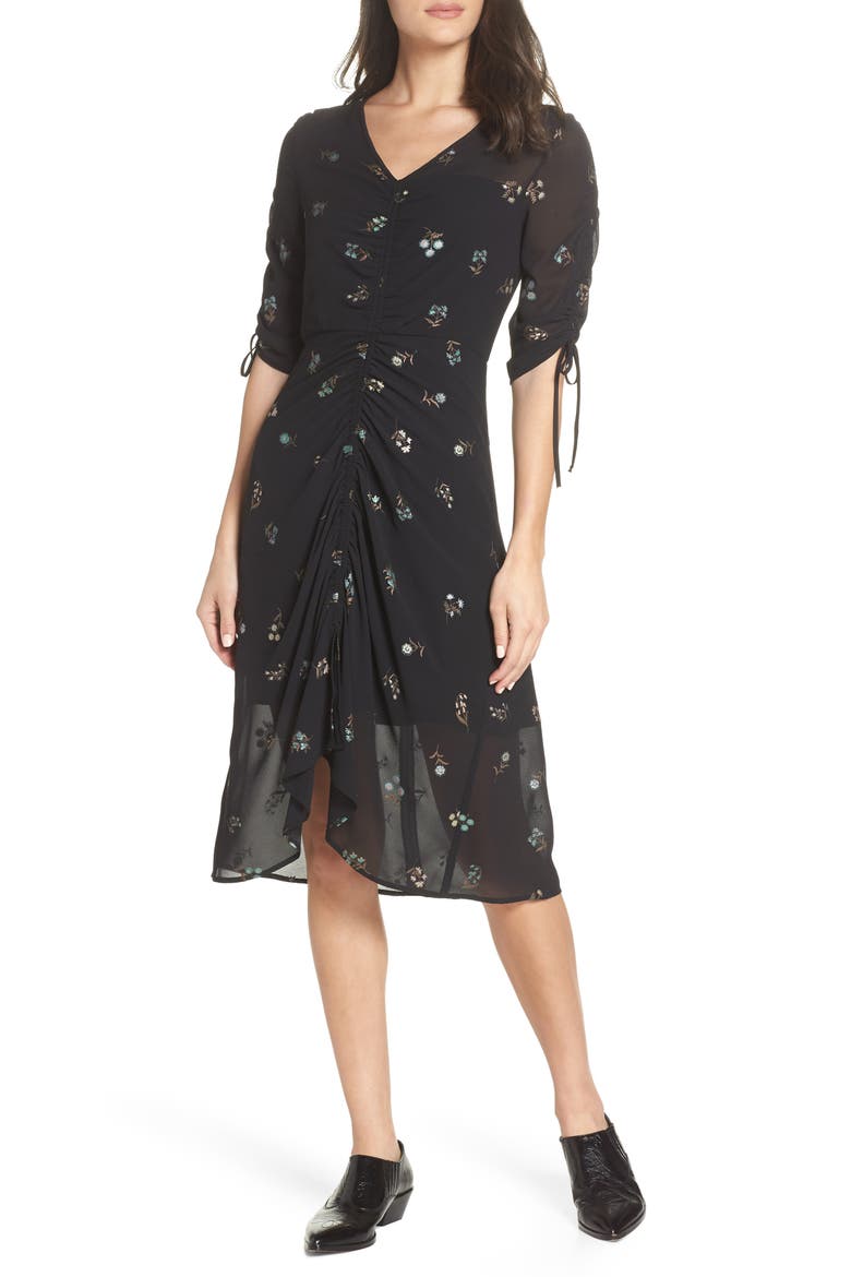 Floral Midi Dress, Main, color, BLACK