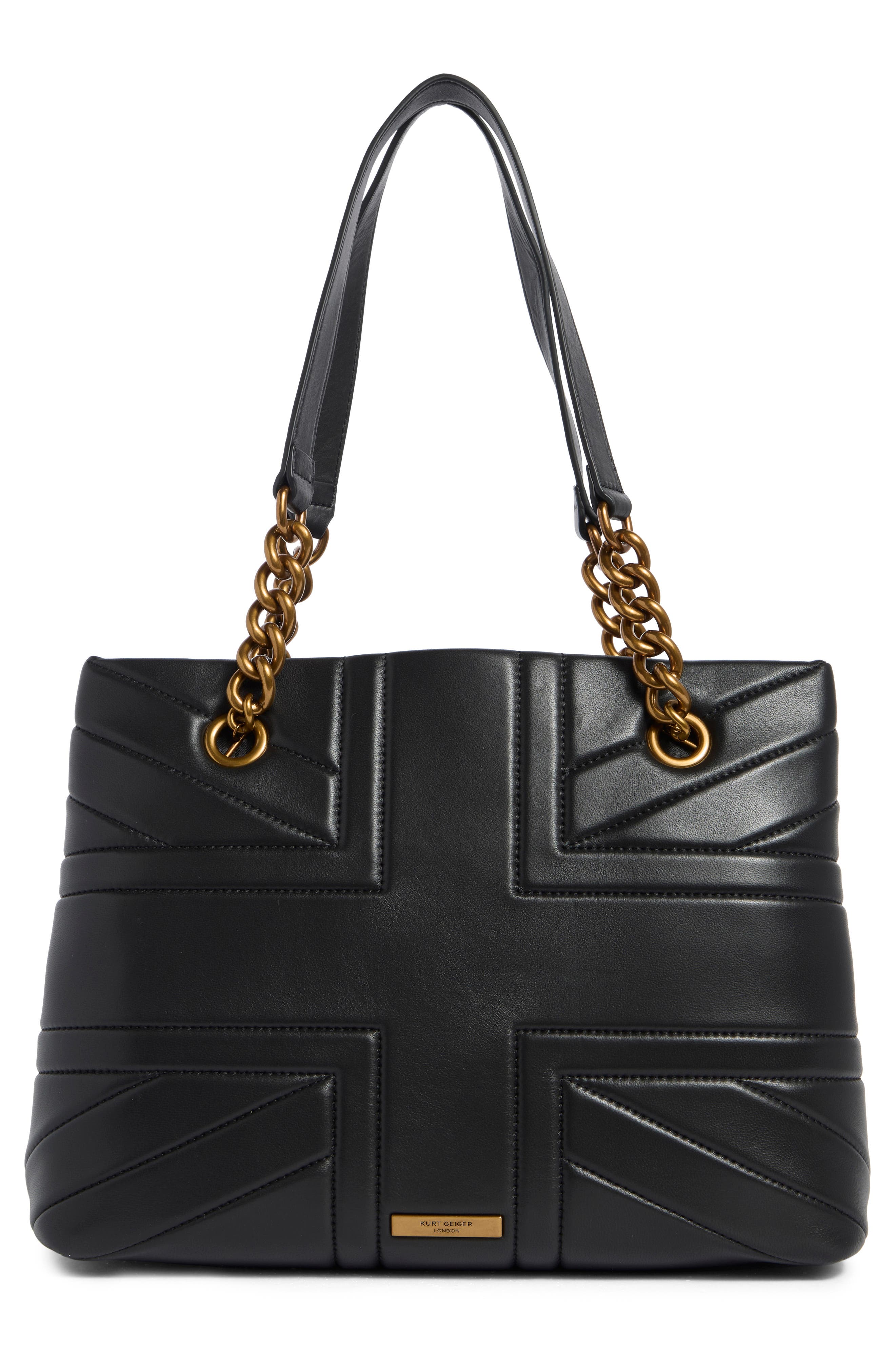 Kurt Geiger London Kensington Union Jack Leather Tote Bag, Alternate, color, Black
