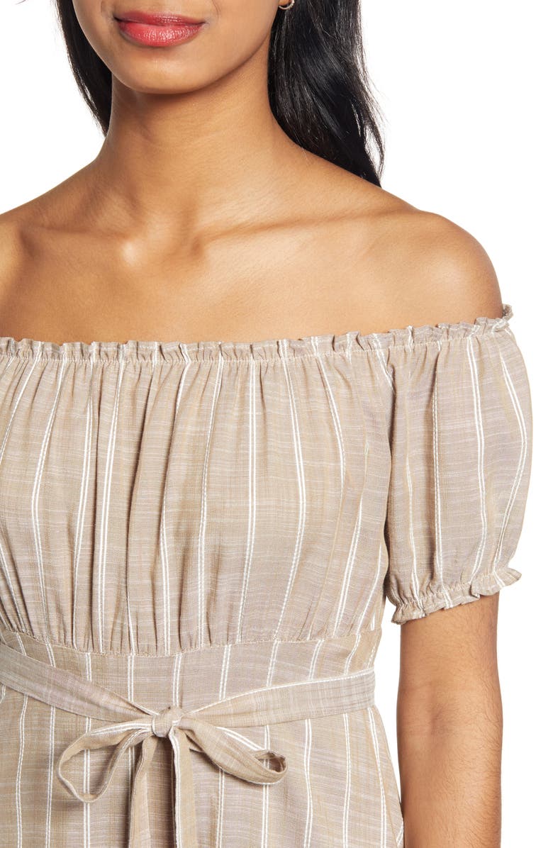 Speechless Stripe Off the Shoulder Minidress, Alternate, color,