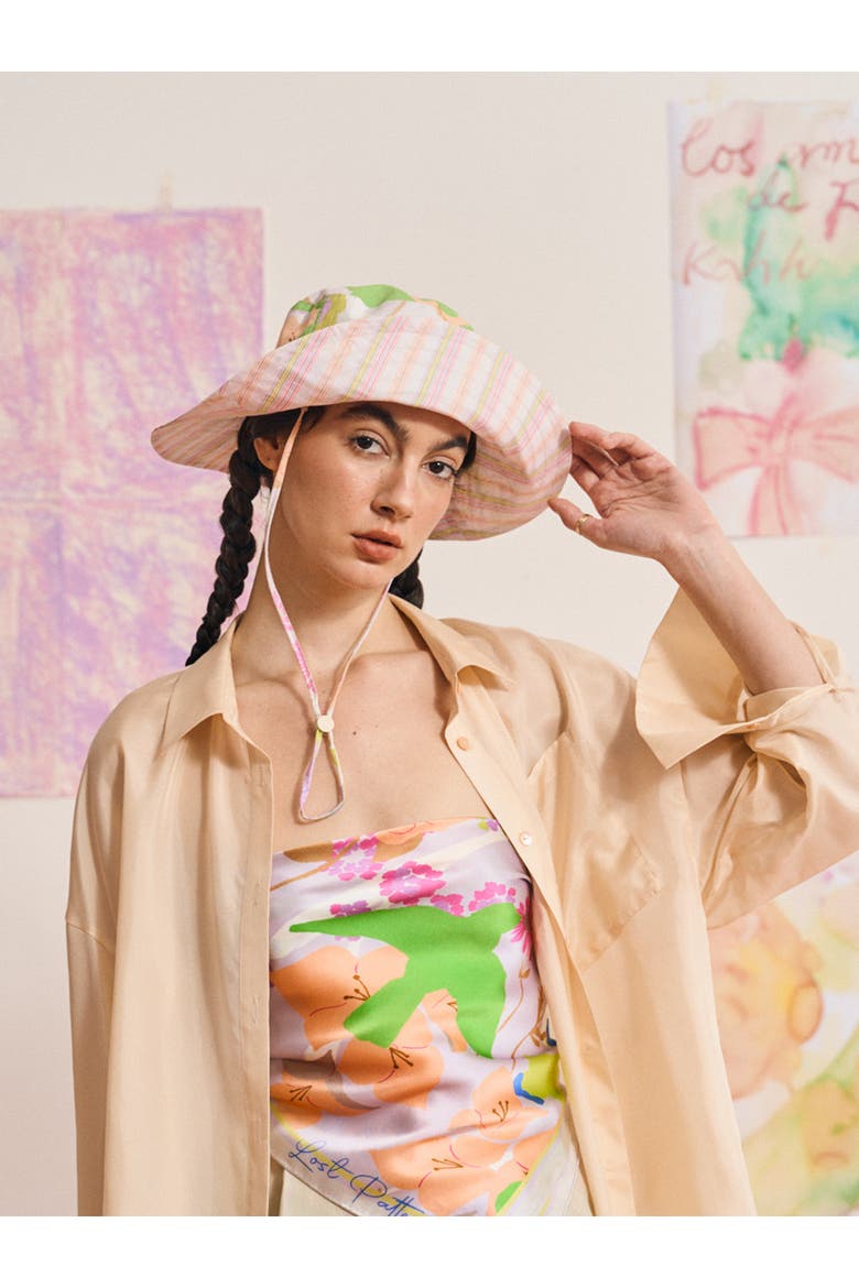 FRIDA x LOST PATTERN "Frida's Garden" Cotton Reversible Sun Hat, Alternate, color, Pink