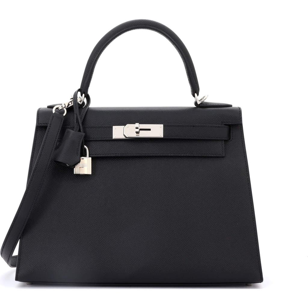 Pre-owned Hermes Hermes Kelly Handbag Black Epsom With Palladium Hardware 28 In Black