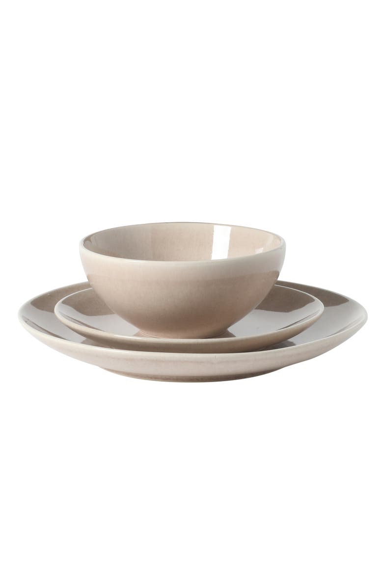 Castle Peak 12-Piece Reactive Glaze Stoneware Dinnerware Set, Alternate, color, Taupe