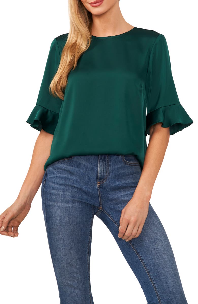 CeCe Ruffle Cuff Satin Blouse, Main, color,
