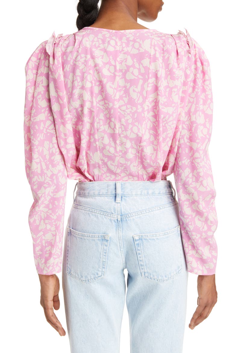 Zarga Keyhole Puff Sleeve Silk Blouse, Alternate, color, PINK