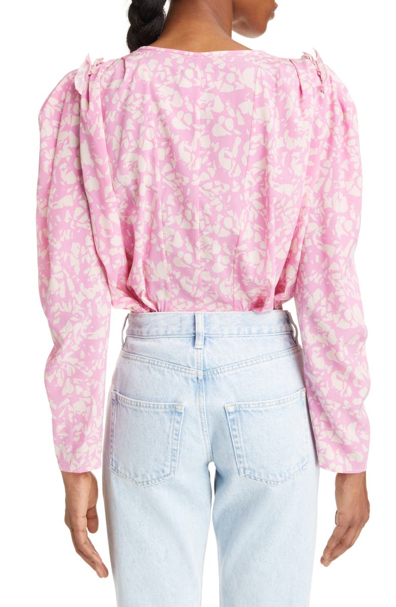 Isabel Marant Zarga Keyhole Puff Sleeve Silk Blouse, Alternate, color, 