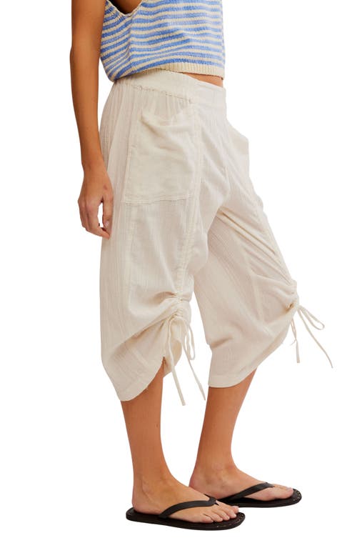Shop Free People Gianna Ruched Cotton Capri Pants In Optic White