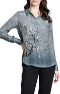 APNY Abstract Print Roll Tab Sleeve Chiffon Button-Up Shirt