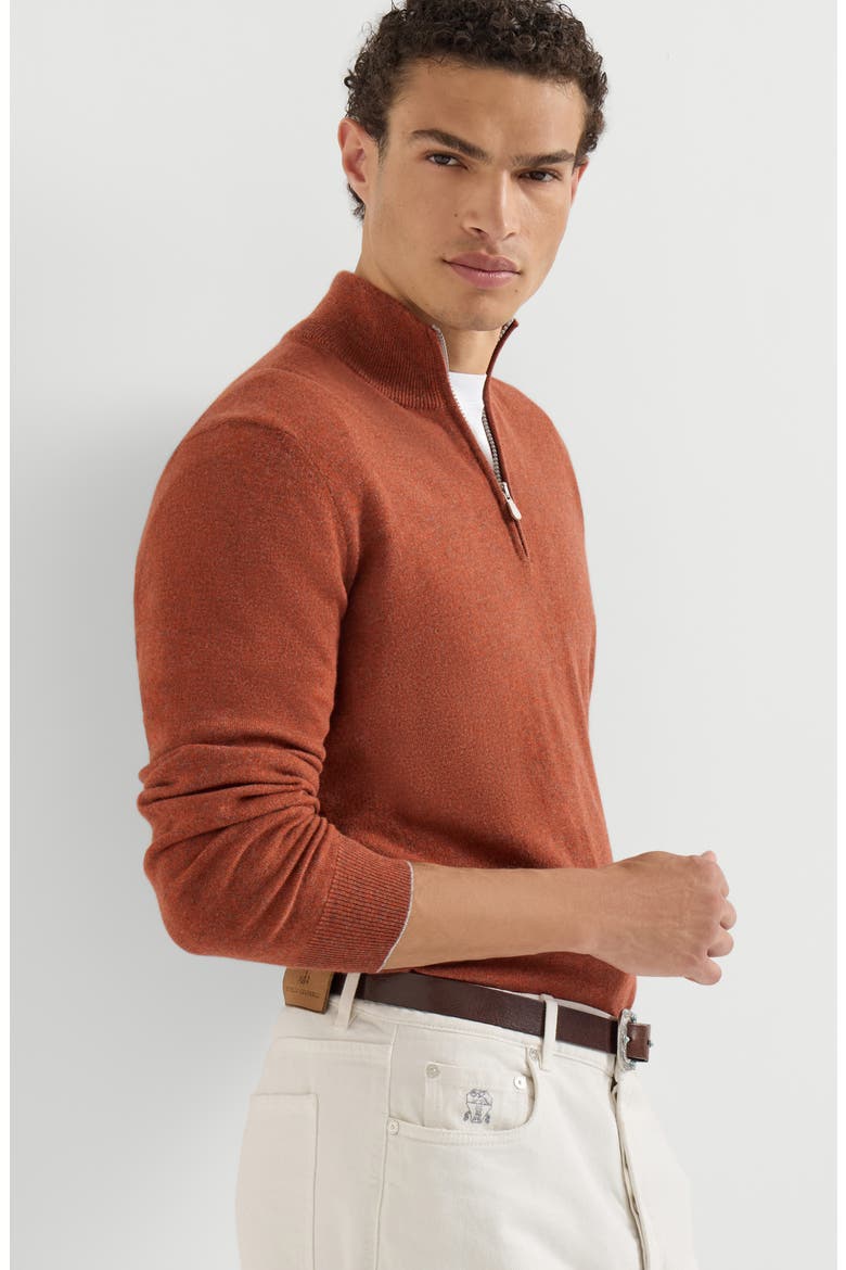 Mouliné cashmere sweater with half zip, Alternate, color, Grey