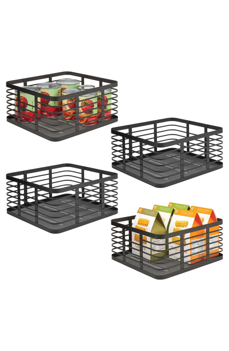 mDesign Metal Pantry Basket with Handles - Set of 4 - Matte Black, Alternate, color, Matte Black