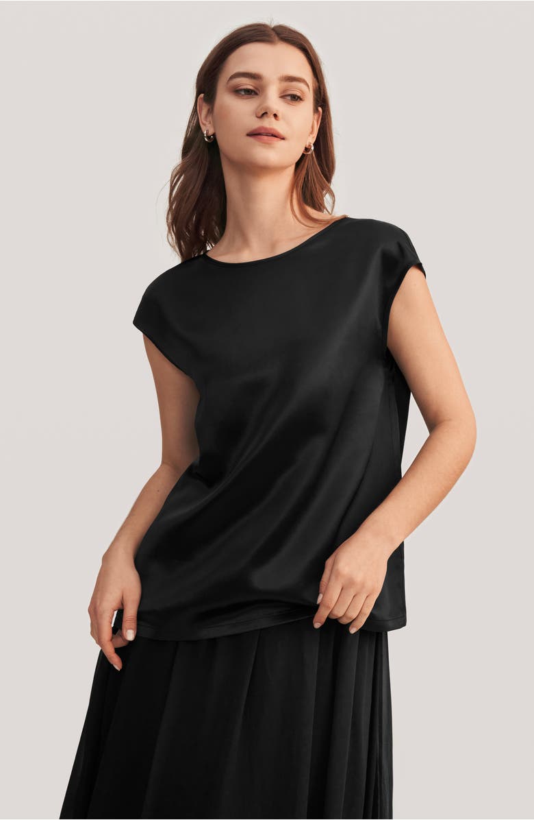 Lilysilk Basic Cap Sleeves Silk Tee, Alternate, color,