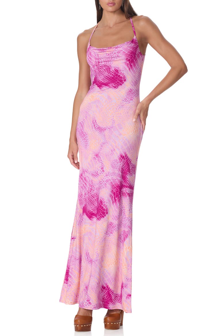 Kim Snakeskin Print Maxi Dress and Scarf Set, Main, color, LAVENDAR SNAKE