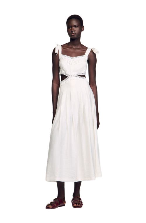 Sandro Womens Naturels Lace-trim Cut-out Linen-blend Maxi Dress