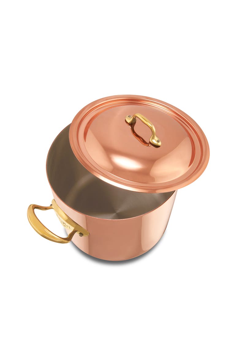 M'Heritage 150 B Copper 9.9-Quart Stockpot With Lid and Brass Handles, Alternate, color, Copper