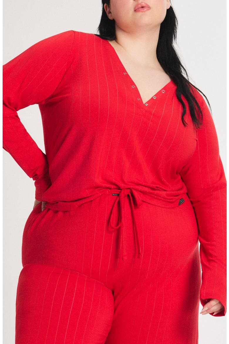 Sleek Stitch Sleep Henley, Alternate, color, TIMELESS RED