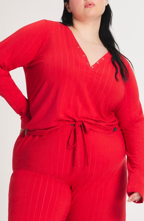 Savage X Fenty Sleek Stitch Sleep Henley In Red