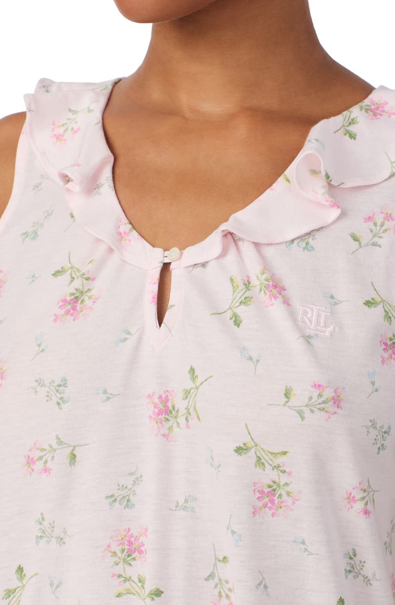 Lauren Ralph Lauren Ruffle V-Neck Cotton Blend Nightgown, Alternate, color, Ditsy Bouquet
