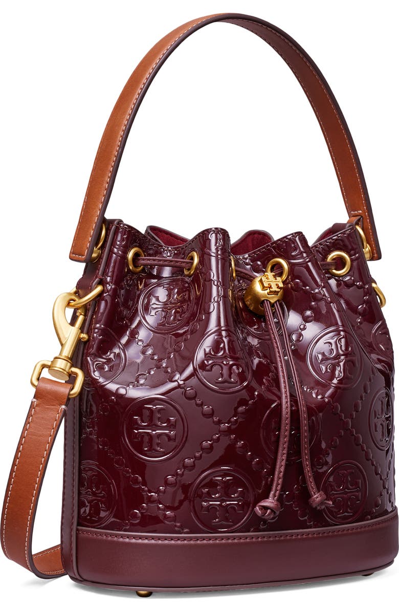 Tory Burch T Monogram Patent Leather Bucket Bag, Alternate, color,