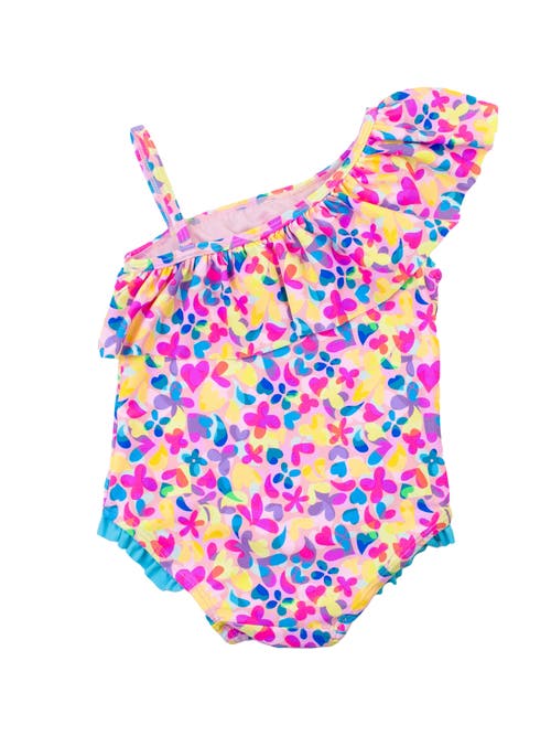 Rufflebutts Girls Upf50+ Sun Protection One Shoulder Ruffle One Piece In Vibrant Neon