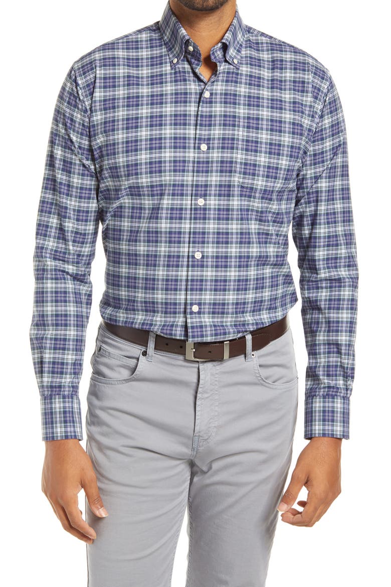 Robertson Crown Finish Plaid Button-Down Shirt, Main, color, NAVY