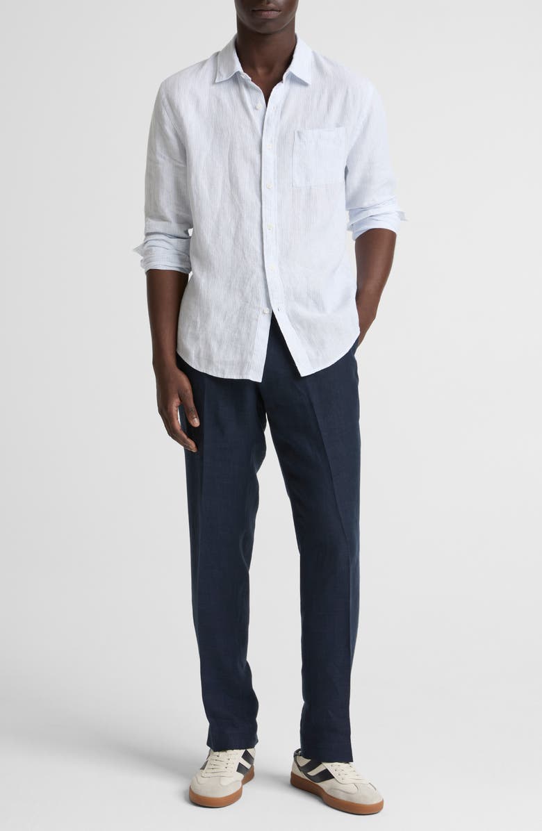 Vince Tate Stripe Linen Button-Up Shirt, Alternate, color, Optic White/ Novo