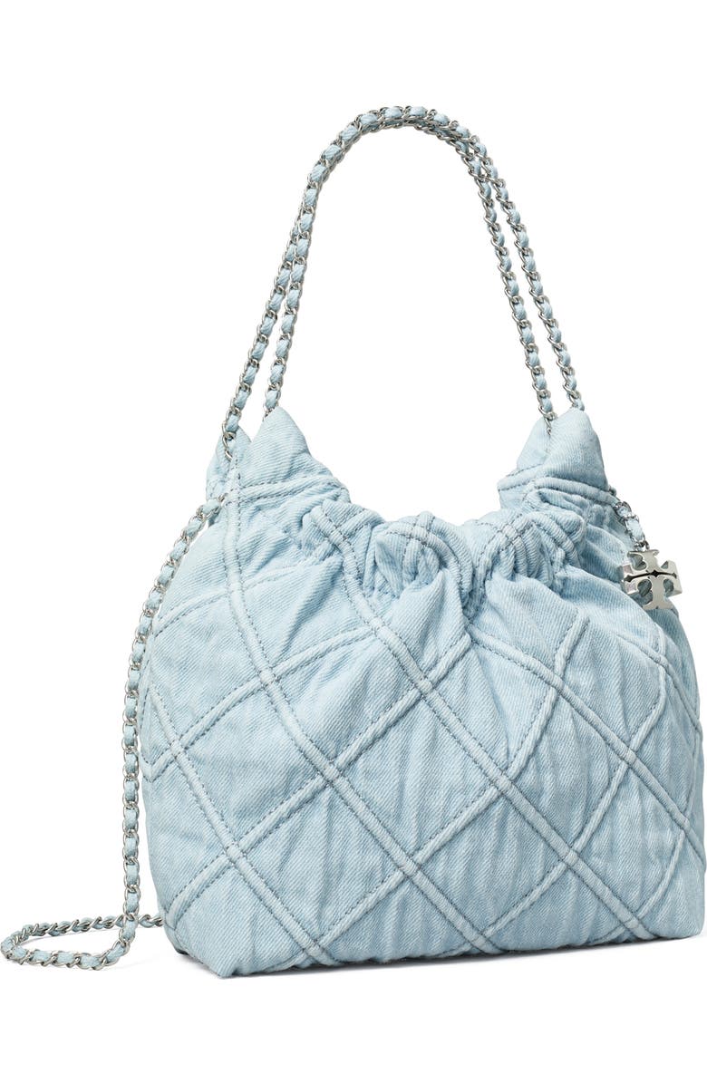 Tory Burch Fleming Quilted Denim Hobo Bag, Alternate, color,