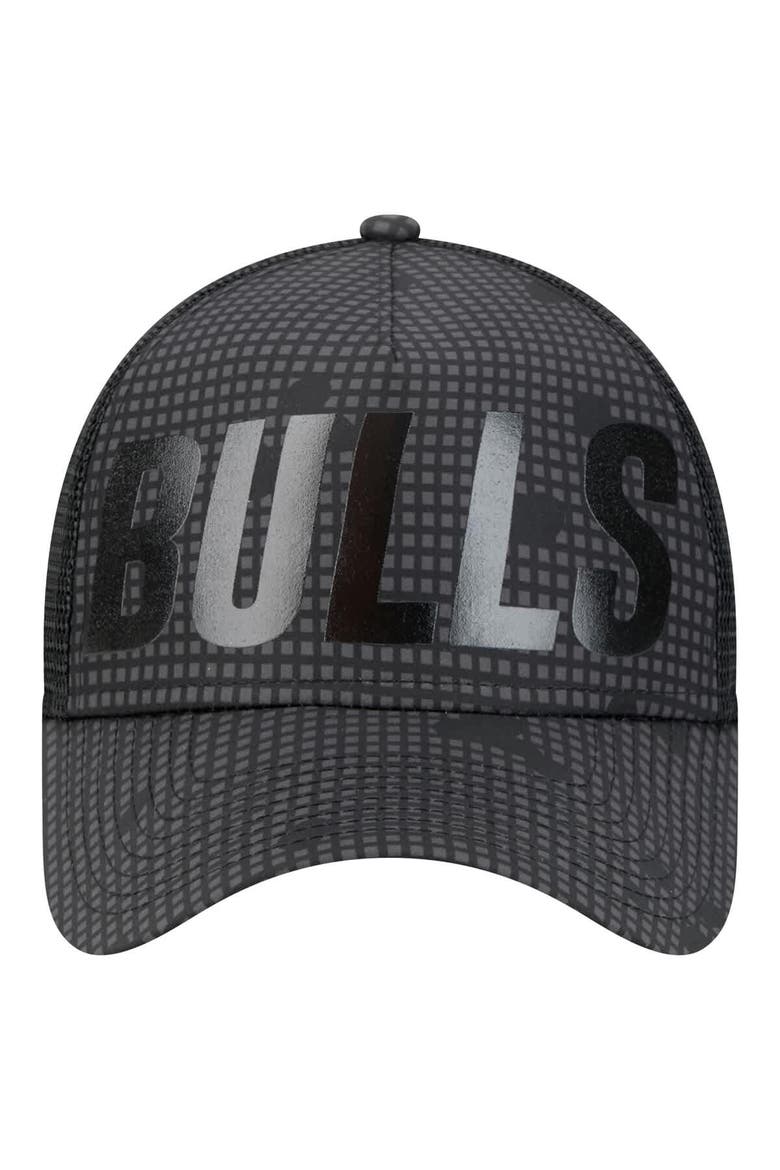 Men's New Era Black Chicago Bulls Midnight Ink Tonal A-Frame Trucker 9FORTY Adjustable Hat, Alternate, color, Black