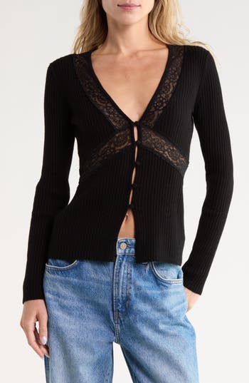 Reformation Sunnvia Lace Cashmere Cardigan In Black