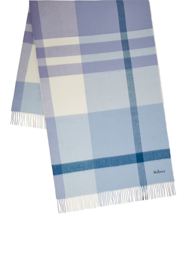 Large Check Merino Wool Scarf, Alternate, color, Poplin Blue-White
