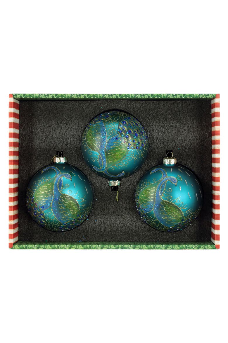 Peacock Ball Ornament, Box of 3, Alternate, color, Teal