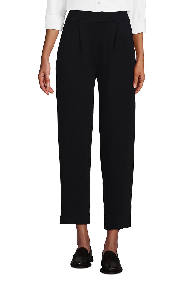 Lands' End Knit High Rise Pleated Straight Leg Crop Pants, Main, color, Black