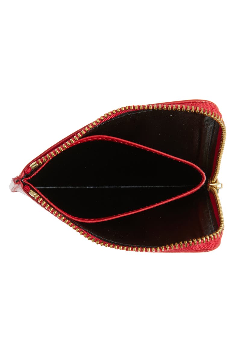 Dot Print Half Zip Leather Wallet, Alternate, color, RED