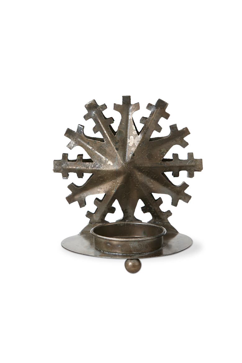 Snowflake Tealight Holder Antique Brass Gold Candle Holder, Main, color, Gold
