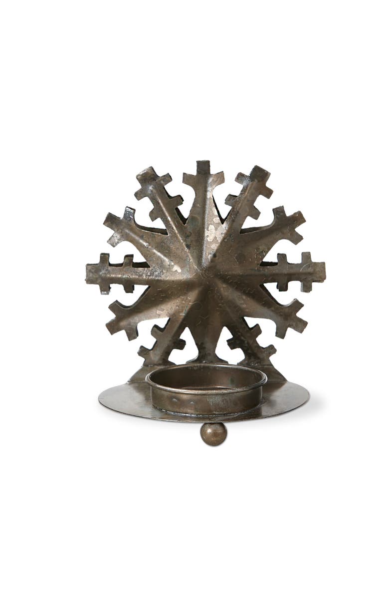 tag Snowflake Tealight Holder Antique Brass Gold Candle Holder, Main, color, Gold