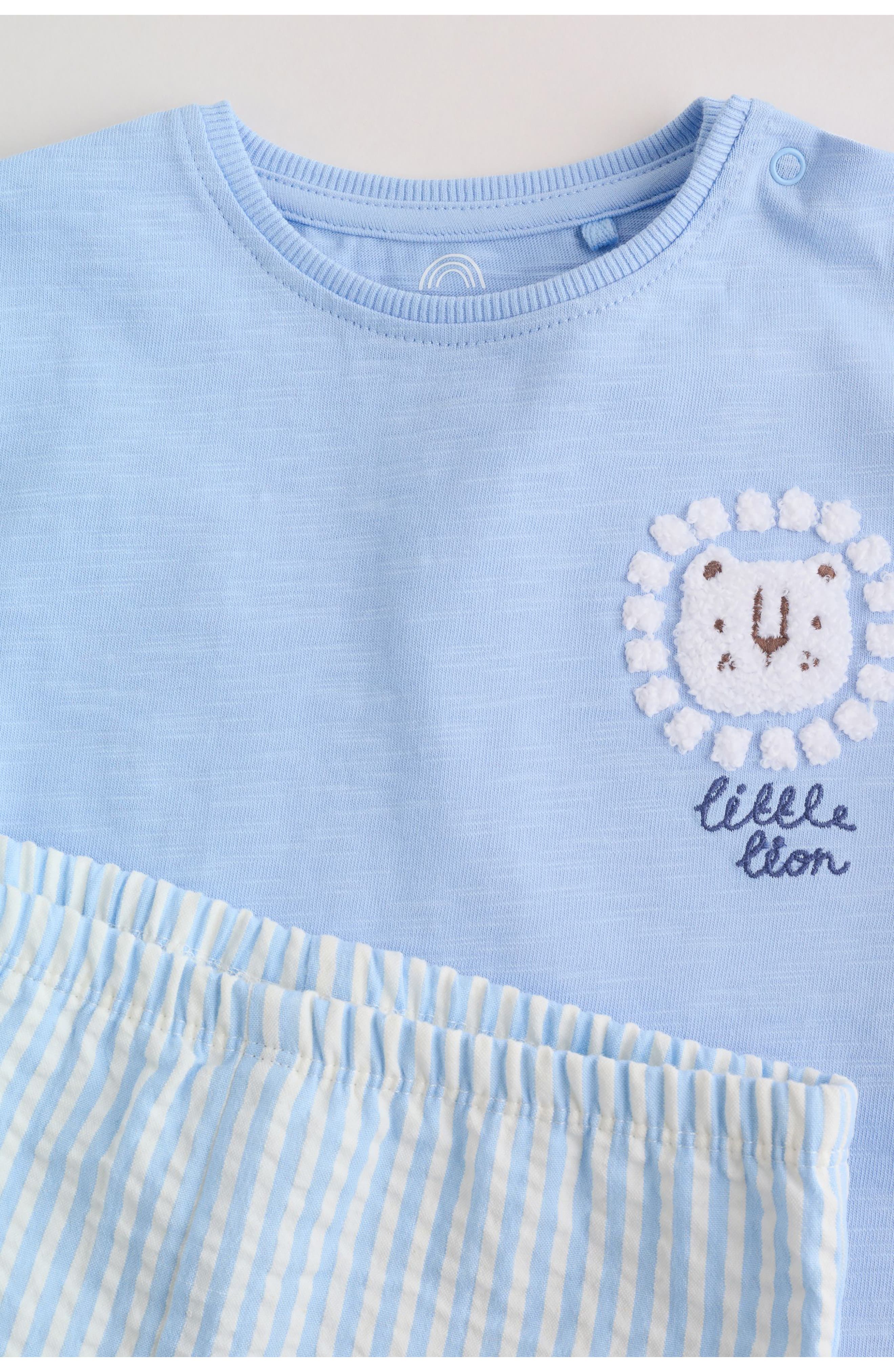 NEXT Little Lion Cotton T-Shirt & Seersucker Shorts Set — фото 3