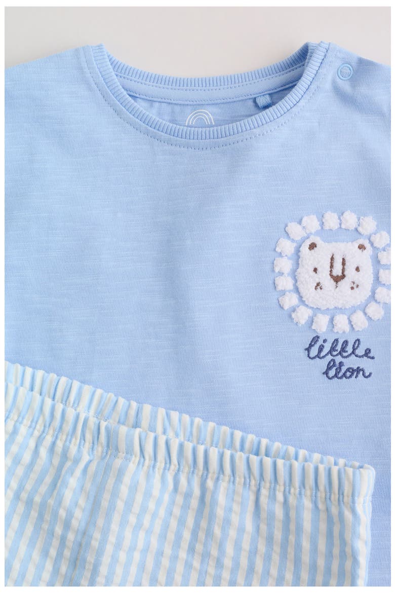 Little Lion Cotton T-Shirt & Seersucker Shorts Set, Alternate, color, BLUE