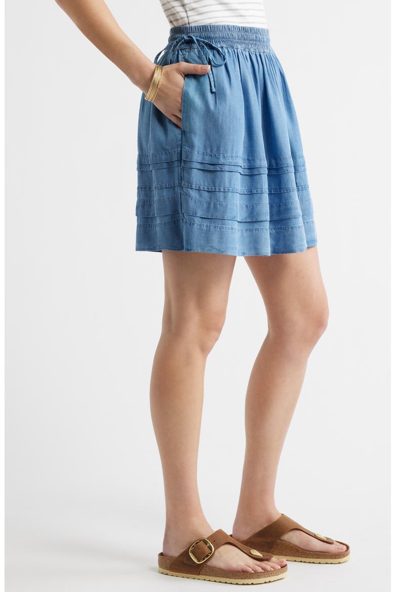 Chambray Tiered Miniskirt, Alternate, color, MEDIUM WASH