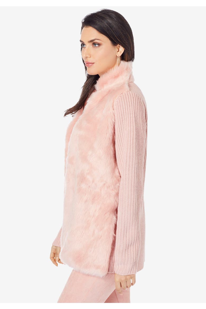 Faux Fur Cardigan Sweater, Alternate, color, BLACK