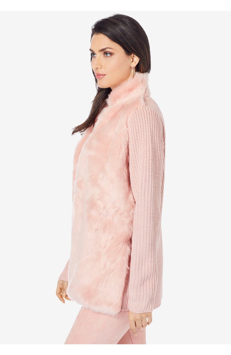 Roaman's Faux Fur Cardigan Sweater, Alternate, color, Black