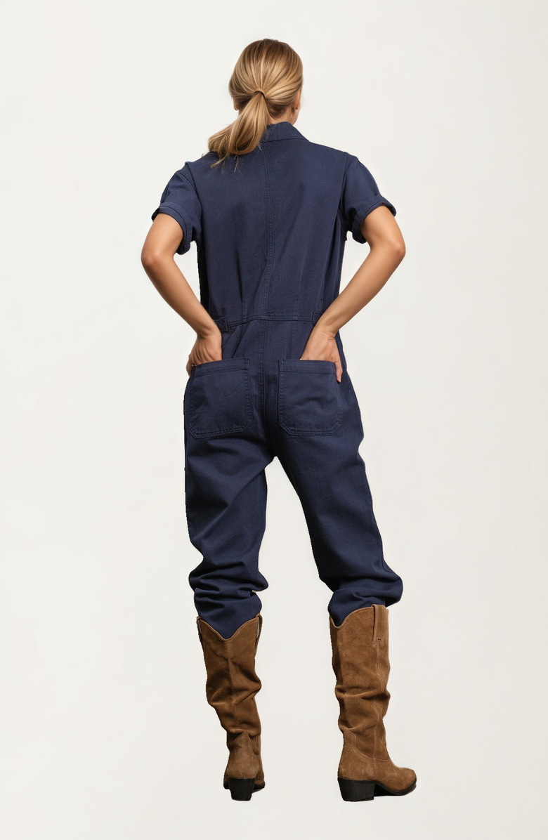 Knit and Lounge Short Sleeve Utility Jumpsuit, Alternate, color, Dark Blue