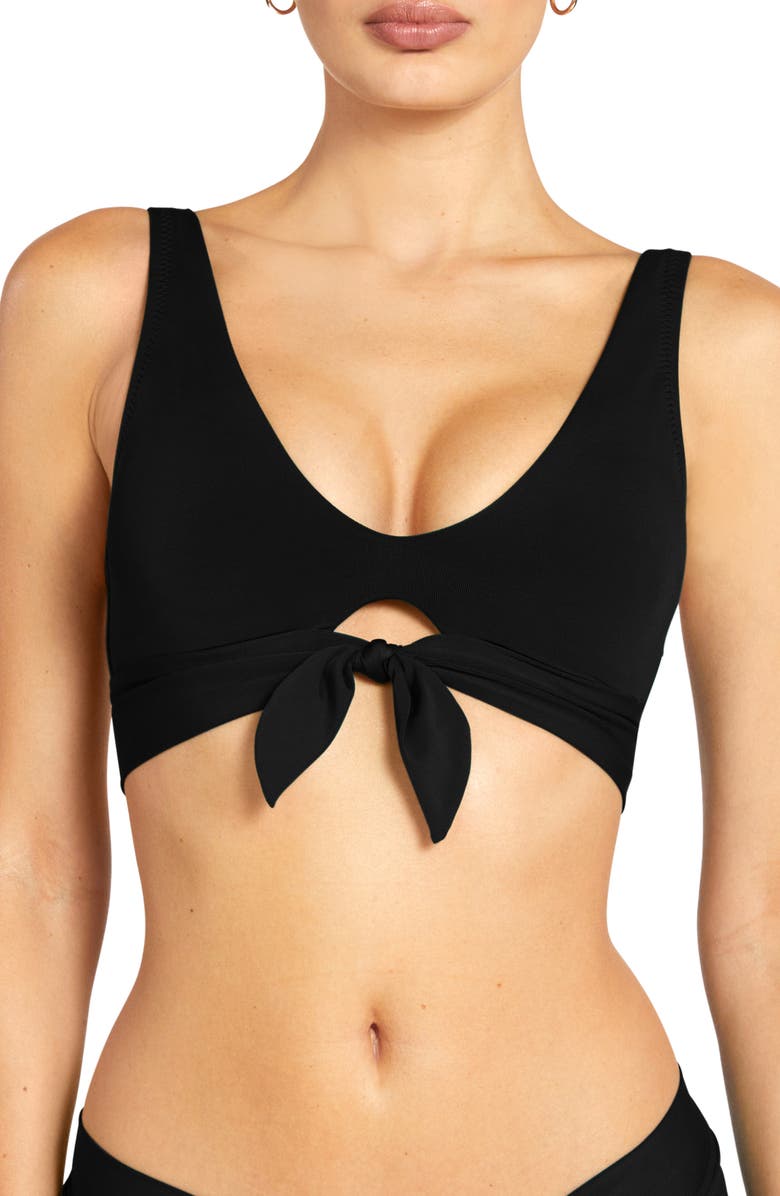 Robin Piccone Ava Knot Front Bikini Top, Main, color, Black